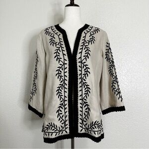 NWT Linea 100% Linen Embroidered One Button 3/4 Sleeves Blazer Jacket, Sz Medium